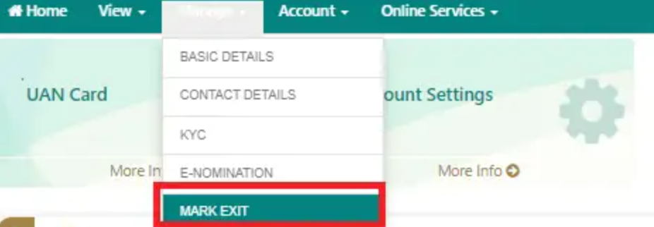 Click Manage and Mark Exit