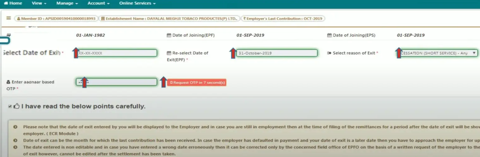Enter the exit date and reason for exit