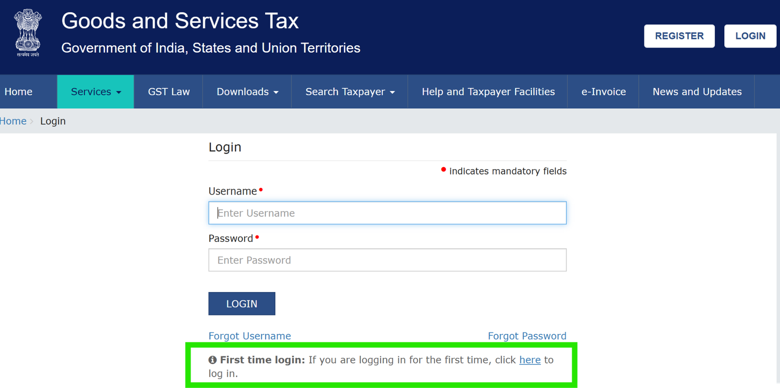 First time GST login