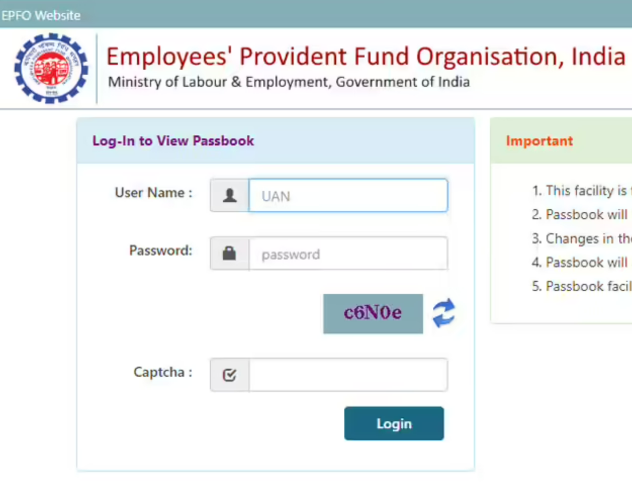 Login EPFO Member Portal Passbook