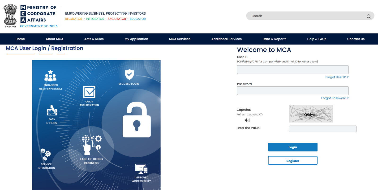 Sign in to the MCA website
