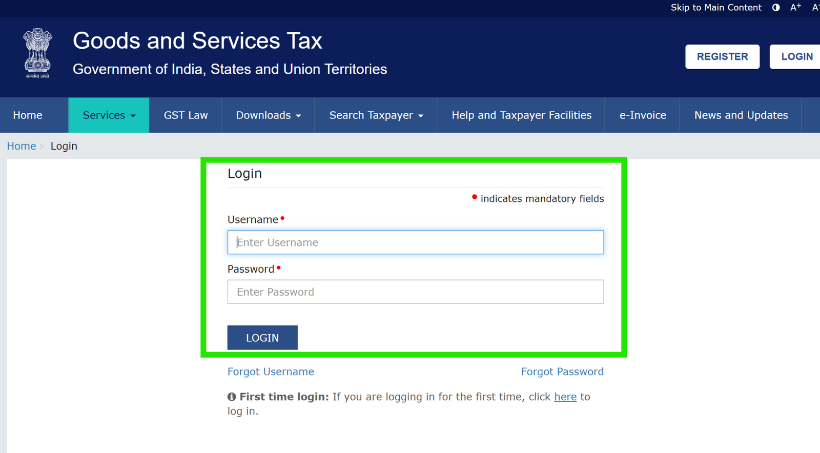 type your username and password