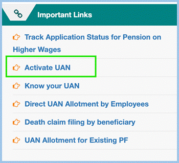 EPFO Member Portal and click Activate UAN
