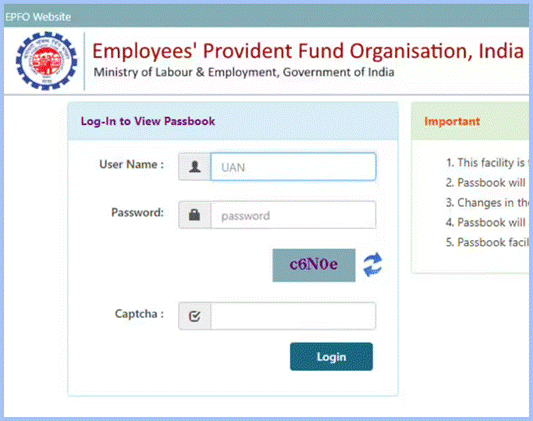 EPFO Passbook Login