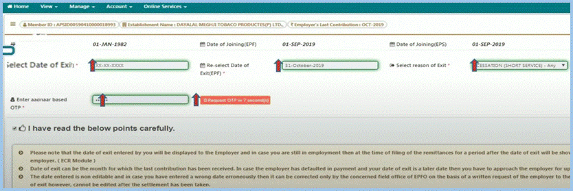 Enter the exit date and reason for exit