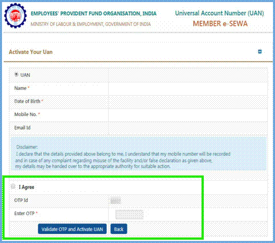  Validate OTP and Activate UAN
