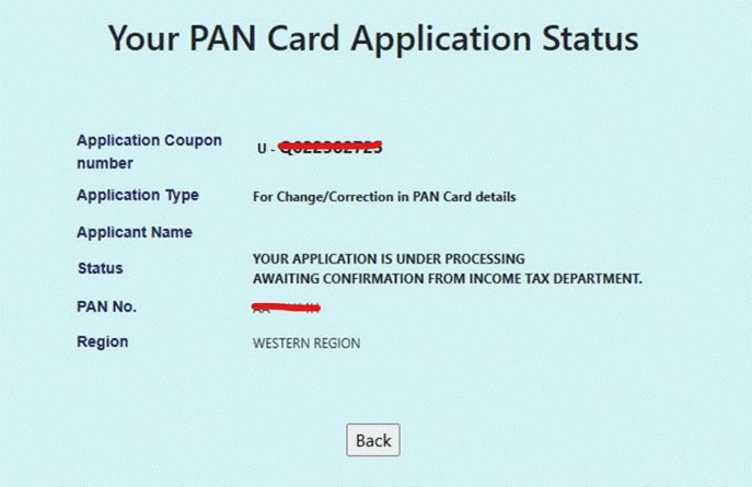 PAN application status