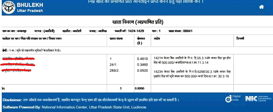 Khasra Khatauni document 